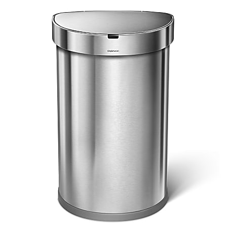 simplehuman® Semi-Round Sensor Stainless-Steel Trash Can With Liner Pocket, 12 Gallons, 25-1/4"H x 15-7/16"W x 12-13/16"D, Brushed Stainless Steel