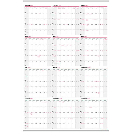 Office Depot Brand Yearly Wall Calendar, 24" x 36", White, January 2027 to December 2027, OD30142827