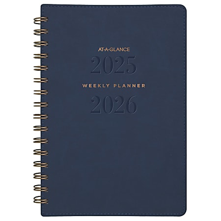 AT-A-GLANCE® Signature Collection Academic 2025-2026 Weekly Monthly Planner, Navy, Small, 5" x 8"