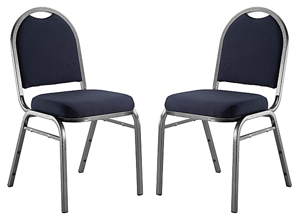 National Public Seating 9200 Series: Dome-Back Premium Fabric Upholstered Banquet Stack Chair, Midnight Blue Seat/Silvervein Frame, Set Of 2