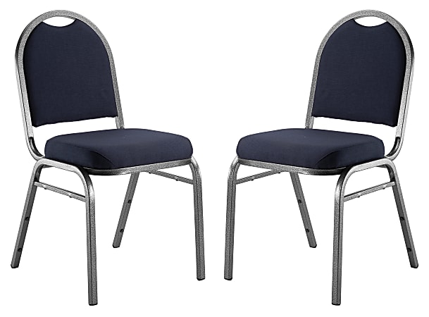 National Public Seating 9200 Series: Dome-Back Premium Fabric Upholstered Banquet Stack Chair, Midnight Blue Seat/Silvervein Frame, Set Of 2