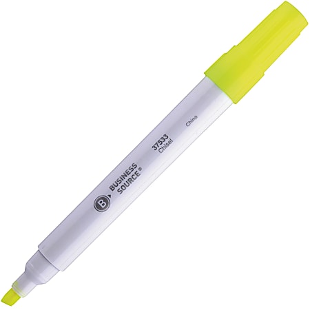 Business Source Value Highlighters, Chisel Point, White Barrel, Yellow Ink, Pack Of 12