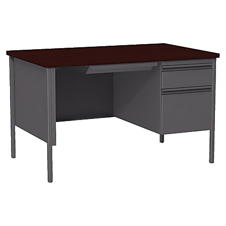 Lorell® Fortress Series Steel Pedestal Desk, 48"W, Right-Handed, Charcoal/Mahogany