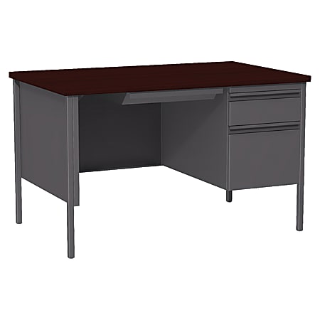 Lorell® Fortress Series 48"W Steel Pedestal Writing Desk, Right-Handed, Charcoal/Mahogany