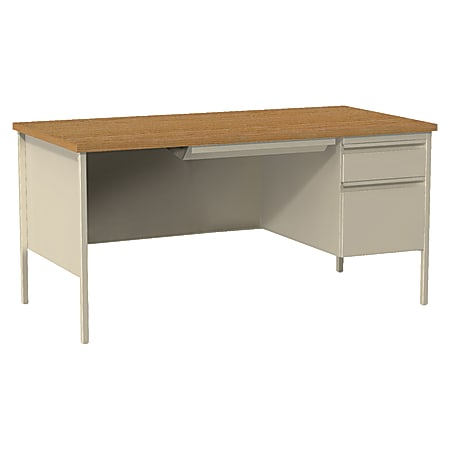 Lorell® Fortress Series Steel Pedestal Desk, 66"W, Right-Handed, Oak/Putty