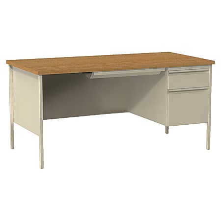 Lorell® Fortress 66"W Steel Pedestal Computer Desk, Right-Hand, Oak/Putty