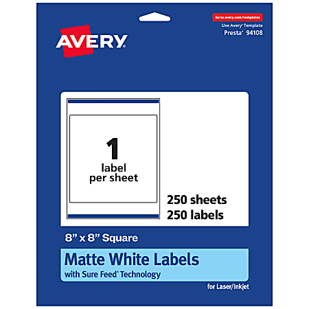 Avery® Permanent Labels With Sure Feed®, 94108-WMP250, Square,