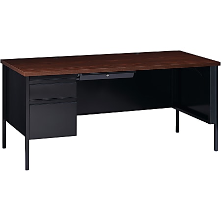 Lorell® Fortress 66"W Steel Pedestal Computer Desk, Left, Black/Walnut