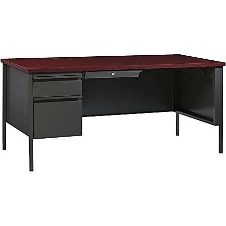 Lorell® Fortress 66"W Steel Pedestal Computer Desk, Left-Hand, Charcoal/Mahogany