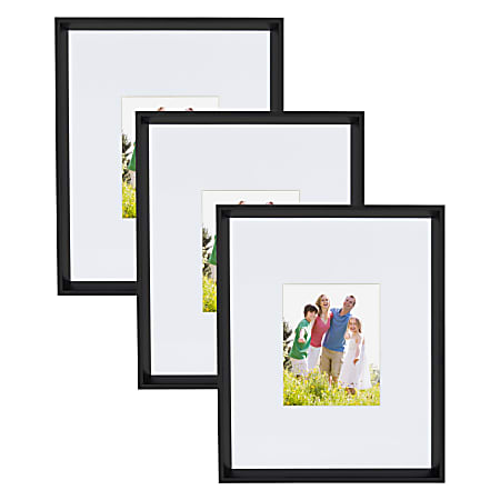 Uniek Kate And Laurel Calter Modern Wall Picture Frame Set, 21 1/2” x 17 1/2" With Mat, Black, Set Of 3