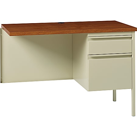 Lorell&reg; Fortress 42"W Steel Pedestal Return Computer Desk, Right, Putty/Oak