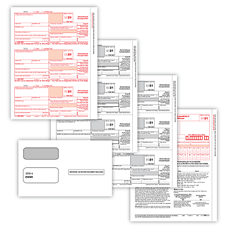 ComplyRight™ 1099-NEC Tax Forms Set, 5-Part, 3-Up, Copies A/B/C, Laser, 8-1/2" x 11", Pack Of 100 Forms And Envelopes