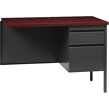 Lorell® Fortress Series 42"W Steel Pedestal Return Desk, Right, Charcoal/Mahogany