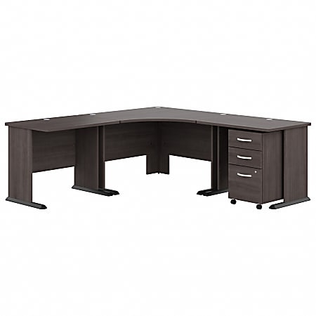 Bush® Business Furniture Studio A 83"W Large Corner Desk With 3-Drawer Mobile File Cabinet, Storm Gray, Standard Delivery