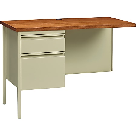 Lorell® Fortress Series 42"W Steel Pedestal Return Desk, Left, Putty/Oak