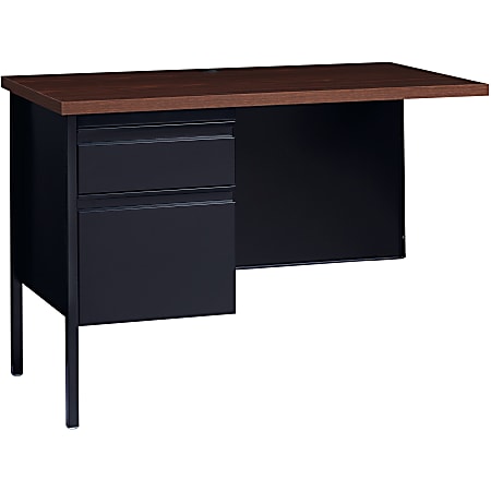 Lorell® Fortress Series 42"W Steel Pedestal Return Desk, Left, Black/Walnut