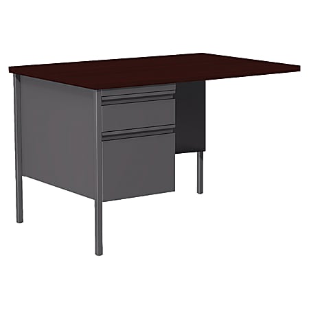 Lorell® Fortress Series 42"W Steel Pedestal Return Desk, Left, Charcoal/Mahogany