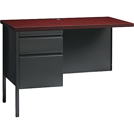 Lorell® Fortress Series 42"W Steel Pedestal Return Desk, Left, Charcoal/Mahogany