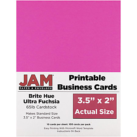 JAM Paper Printable Business Cards 3 12 x 2 Fuchsia 10 Cards Per Sheet Pack  Of 10 Sheets - Office Depot