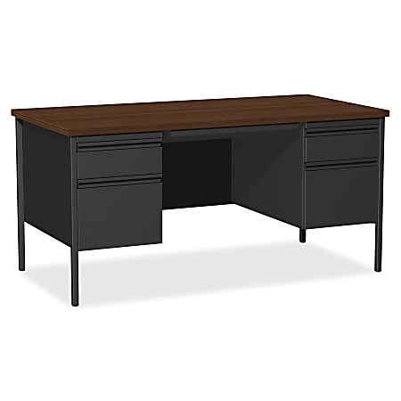 Lorell® Fortress Series Steel Double Pedestal Desk, 60"W, Black /Walnut