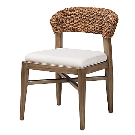 bali & pari Chloe Mahogany Wood/Rattan Dining Accent Chair, Natural Brown