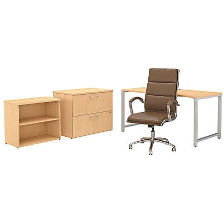 Bush Business Furniture 400 Series 60"W x 30"D Table Desk And Chair Set With Storage, Natural Maple, Premium Installation