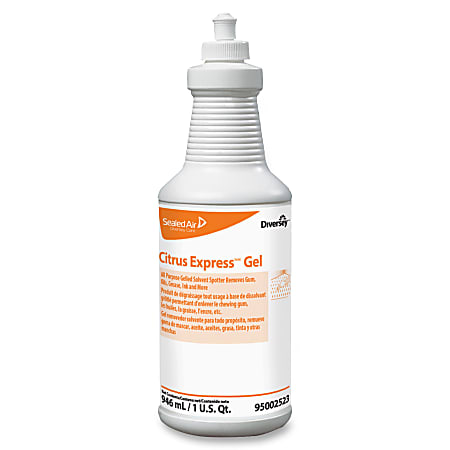 Diversey Citrus Express Gel Solvent Spotter - 32 fl oz (1 quart) - Citrus Scent - Pleasant Scent - White - 6 / Carton