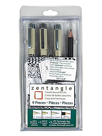 Sakura Zentangle Drawing Set Black Ink Set Of 9 Pieces - Office Depot