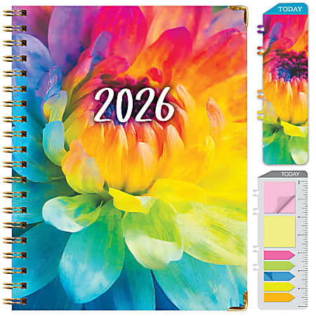 2025-2026 Global Excello Brands Hardcover Fashion Weekly/Monthly Planner, 8-1/2” x 11", Rainbow Petals, November 2025 To December 2026