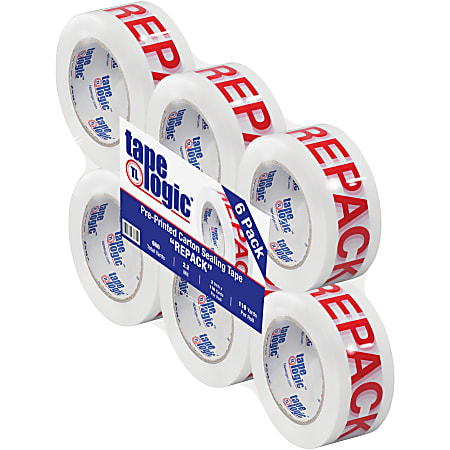 Tape Logic® Preprinted Repack Carton Sealing Tape, 3" Core, 2" x 110 Yd., Red/White, Case Of 6