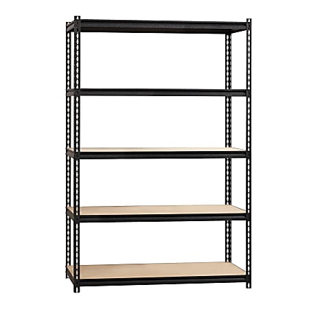 Lorell Iron Horse 2300 lb Capacity Riveted Shelving - 5 Shelf(ves) - 72" Height x 48" Width x 24" Depth - 30% Recycled - Black - Steel, Particleboard - 1 Each