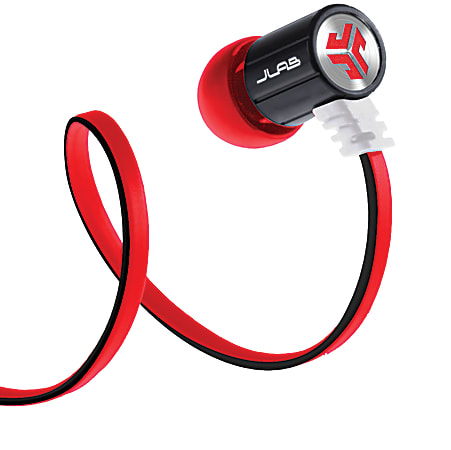 JLab Bass Rugged Earbud Headphones, Black/Red