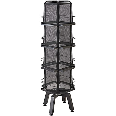 Safco Mesh Rotating Magazine Stand With 16 Pockets, 58.6"H x 18.3"W x 18.3"D, Black