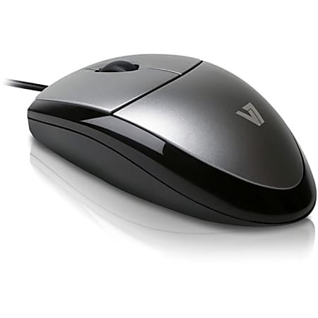 V7 USB Optical Mouse, Full-Size, Black/Silver