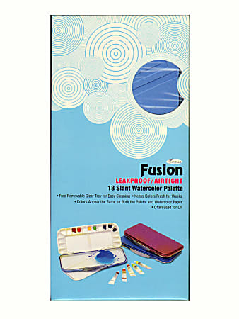 Mijello Fusion Series Airtight Watercolor Palette, Reusable, 18 Wells, 10 1/2" x 5" x 7/8", White and Blue