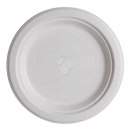 Highmark® ECO Compostable Sugarcane Paper Plates, 9", White, Pack Of 50