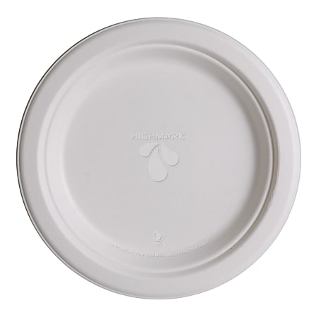 Highmark&reg; ECO Compostable Sugarcane Paper Plates, 9", White, Pack Of 50