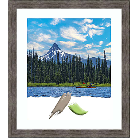 Amanti Art Rectangular Wood Picture Frame, 23” x 27” With Mat, Pinstripe Lead Gray