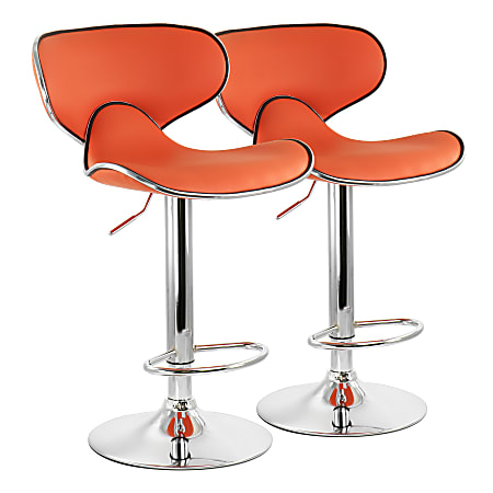 Elama Slim Faux Leather Adjustable Bar Stools, Orange/Chrome, Set Of 2 Stools