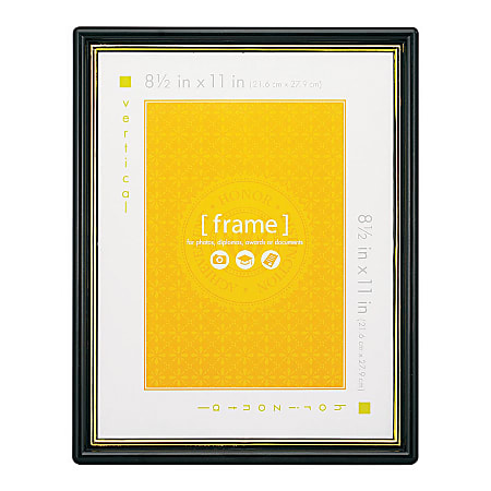 Office Depot® Brand Wall-Mountable Certificate Frame, Gold Border, Plastic Face, 8 1/2" x 11", Black, Pack Of 3