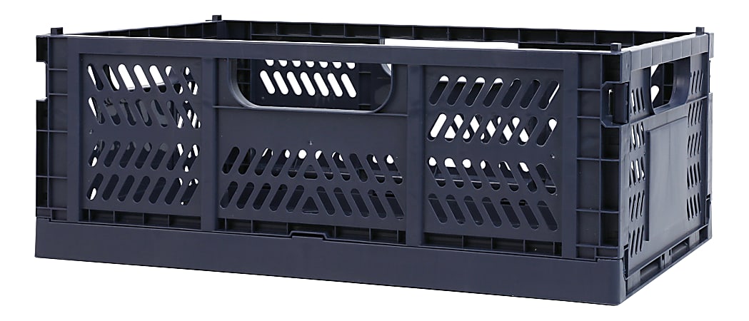 Office Depot® Brand Folding Stacking Storage Crate, 6-1/2”H x 16-15/16”W x 11-1/2”D, Blue