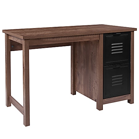 Flash Furniture 48"W Computer Desk With Metal Drawers, Crosscut Oak