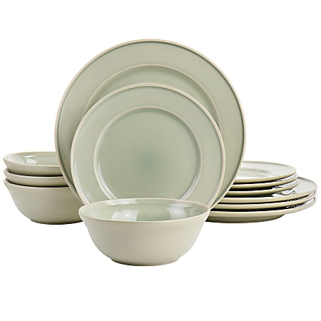 Martha Stewart 12-Piece Reactive Glaze Stoneware Dinnerware Set, Sharkey Gray