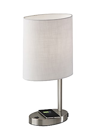 Adesso® Curtis AdessoCharge Table Lamp, 21-1/2"H, White Shade/Brushed Steel Base