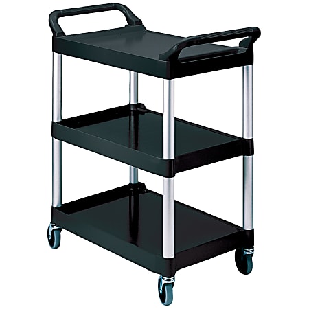 Rubbermaid® 3-Shelf Utility Cart, 37 3/4"H x 33 5/8"W x 18 5/8"D, Black