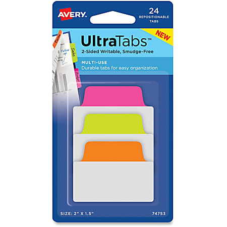 Avery® UltraTabs Repositionable Multi-Use Tabs - 24 Write-on Tab(s) - 1.50" Tab Height x 2" Tab Width - Removable - Neon Tab(s) - 24 / Pack
