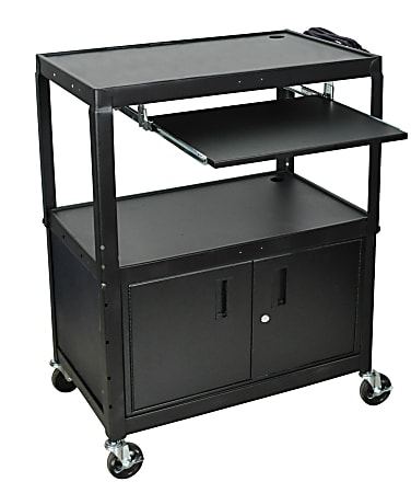 Luxor X-Large Audiovisual Utility Cart, With Laptop Shelf And Cabinet, 42"H x 32"W x 20"D, Black