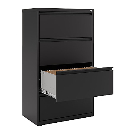 WorkPro 30 W x 18 58 D Lateral 4 Drawer File Cabinet Black Office Depot