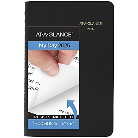 2025 AT-A-GLANCE® 24-Hour Daily Appointment Book Planner, 5" x 8", Black, January To December, 7020305