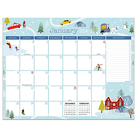 2024 TF Publishing Medium Monthly Desk Pad Calendar, 12" x 17", Folk Love, January To December